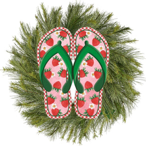 13" Metal Embossed Flip Flops: Strawberry Gingham