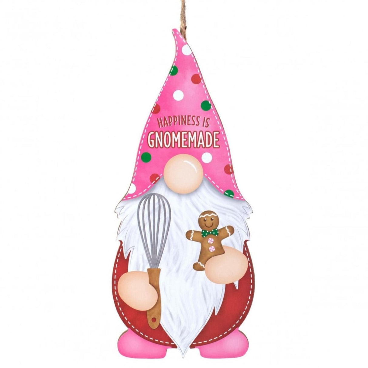 13" Wooden Gnome Shaped Sign: Happiness Gnomemade