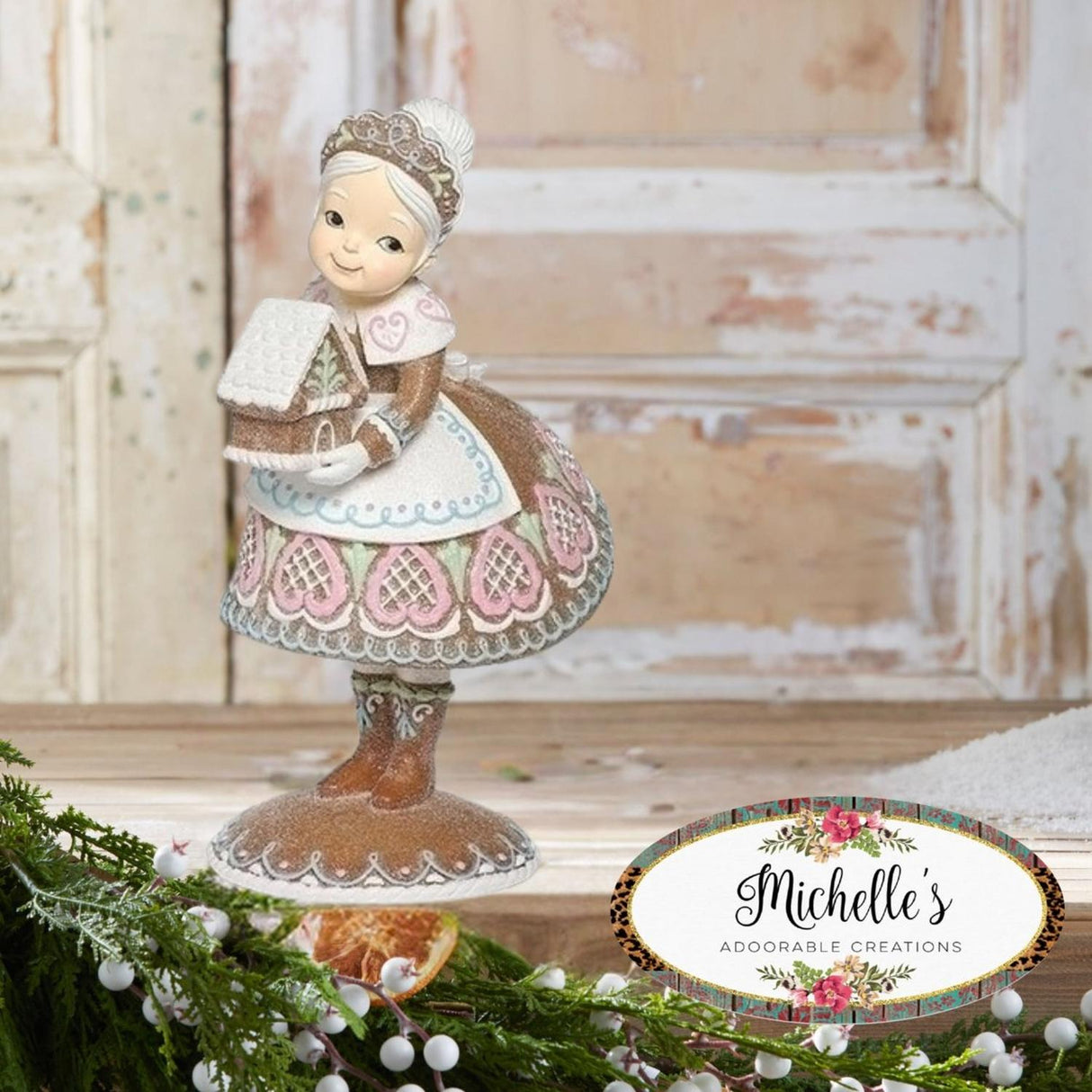 13.25" Mrs. Claus Gingerbread Figure (Pink)