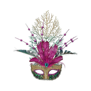 14" Glitter Feather Mardi Gras Mask Ornament