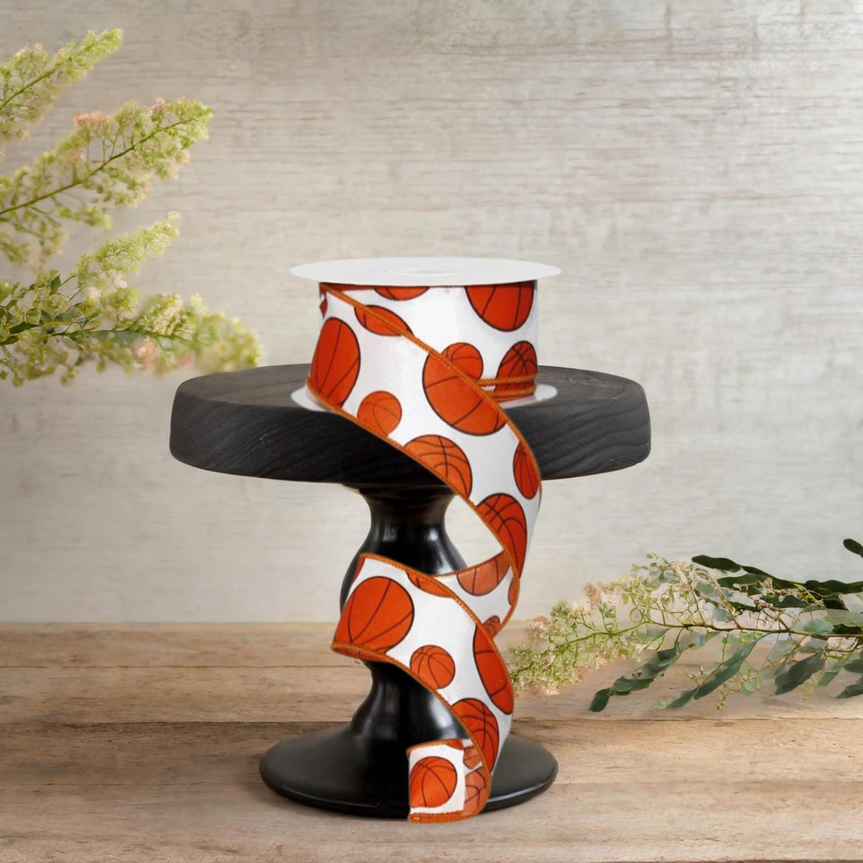 1.5" Basketball Ribbon: Orange & Black (10 Yards)
