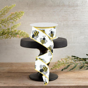 1.5" Bumble Bee Ribbon: White Satin (10 Yards)