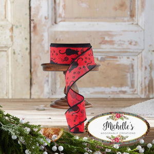 1.5" Cat Silhouettes Ribbon: Red & Black (10 Yards)