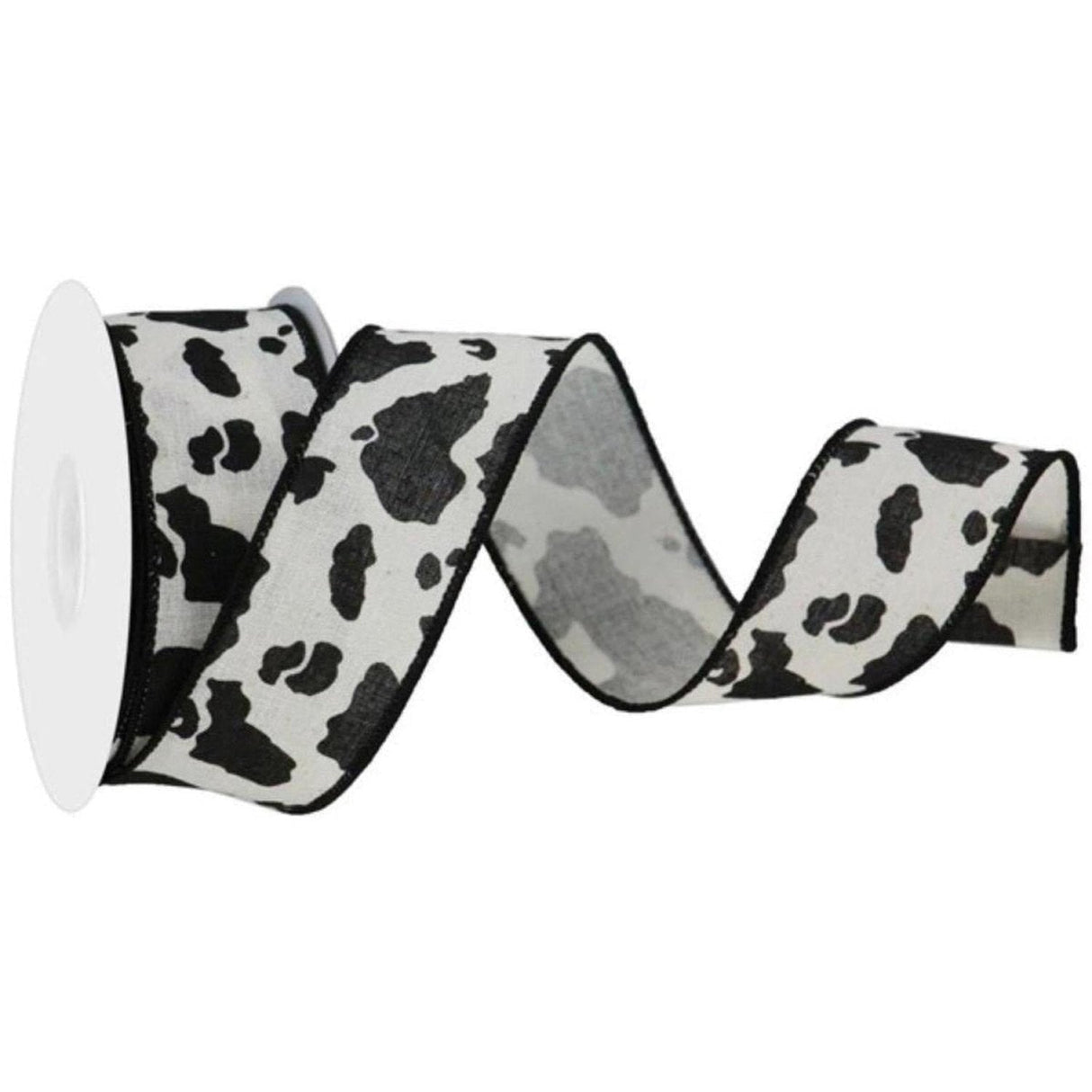 1.5" Cowhide Print Ribbon: Black & Cream (10 Yards)
