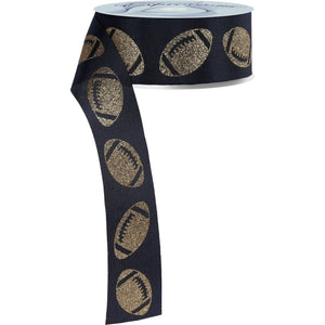 1.5" Glitter Football Ribbon: Black/Gold (100 Feet)
