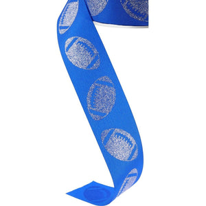 1.5" Glitter Football Ribbon: Royal Blue/Silver (100 Feet)