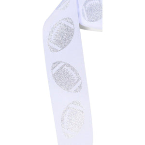 1.5" Glitter Football Ribbon: White/Silver (100 Feet)