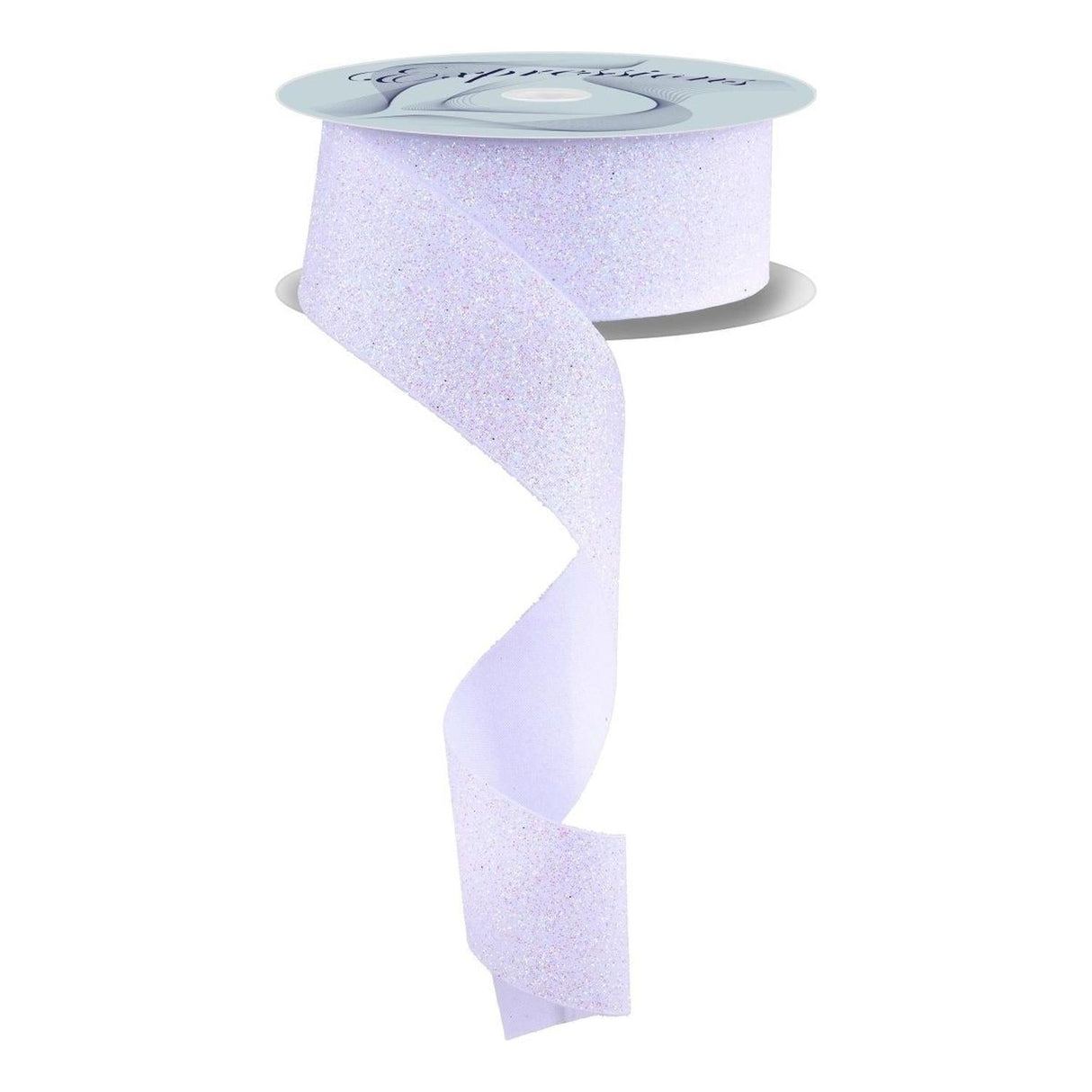 1.5" Glitter on Fabric Ribbon: Iridescent White (25 Yards)