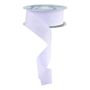 1.5" Glitter on Fabric Ribbon: Iridescent White (25 Yards)