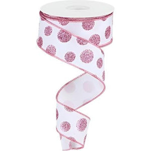 1.5" Glitter Polka Dot Ribbon: White (10 Yards)