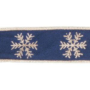 1.5" Gold Snowflake Ribbon: Blue (5 Yards)