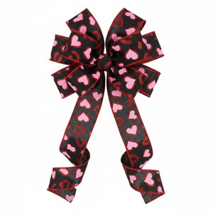 1.5" Heart Leopard Spots Ribbon: Black (10 Yard)