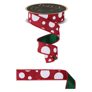 1.5 in Giant Polka Dot Fused Ribbon: Red/Green (10 Yards)