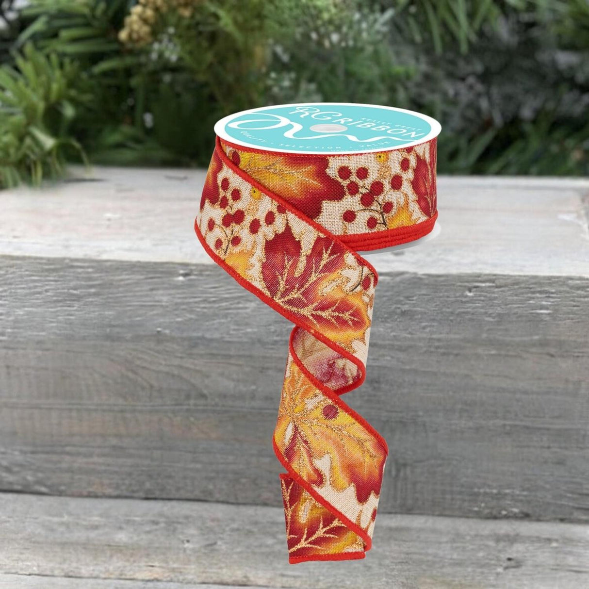 1.5" Leaves with Berries Ribbon (10 Yards)