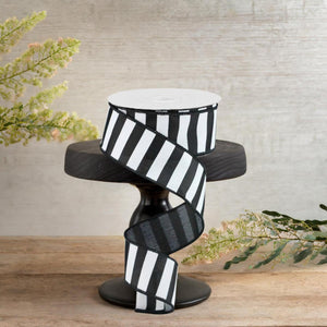 1.5" Medium Horizontal Stripe Ribbon: Black & White (10 Yards)