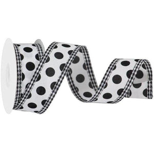 1.5" Medium Polka Dots Gingham Edge: White & Black (10 Yards)