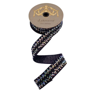 1.5" Metallic Dupion Iris Jewel Ribbon: Black (5 Yards)