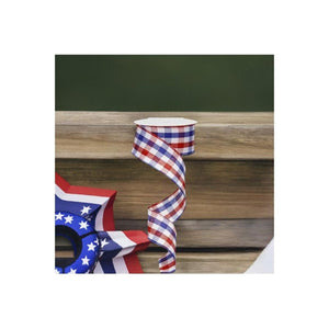 1.5" Patriotic Gingham Plaid Ribbon: Red, White & Blue (10 Yards)