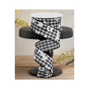 1.5" Paw Print Bone Check Ribbon: Black/White (10 Yards)