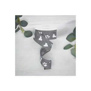 1.5" Paw Print Thin Stripes Ribbon: Grey (10 Yards)