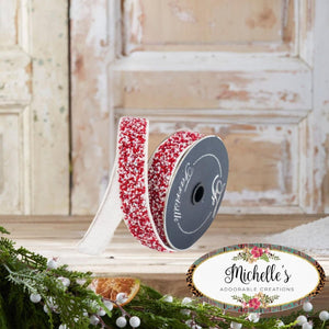 1.5" Peppermint Multi Sprinkles Ribbon: Red/White  (10 Yards)