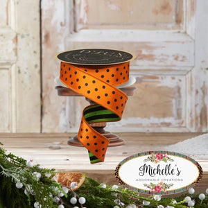1.5" Polka Dot Striped Fused Ribbon: Orange (10 Yards)