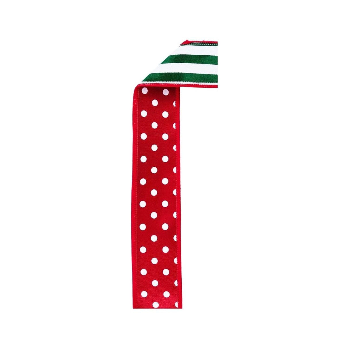 1.5" Polka Dot Striped Fused Ribbon: Red/Green/White (10 Yards)