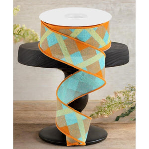 1.5" Printed Plaid: Light Teal (10 Yards)
