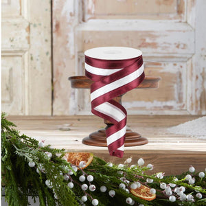 1.5" Satin Team Stripe Ribbon: Maroon & White (10 Yards)