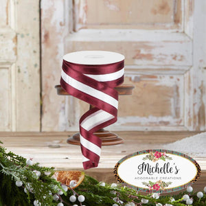 1.5" Satin Team Stripe Ribbon: Maroon & White (10 Yards)