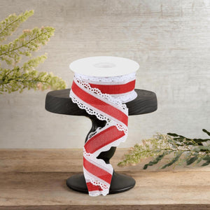 1.5" Scalloped Edge Ribbon: Red/White (10 Yard)