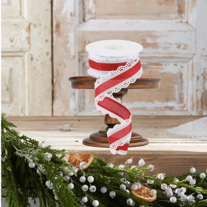 1.5" Scalloped Edge Ribbon: Red/White (10 Yard)