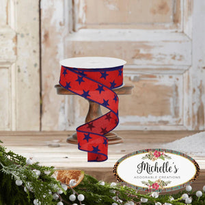 1.5" Stars on Royal Ribbon: Red (10 Yards)