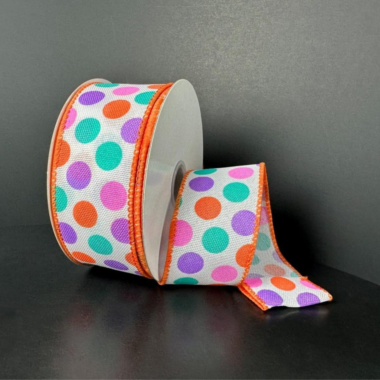 1.5" Stiff Linen Polka Dot Ribbon: Multi (10 Yards)