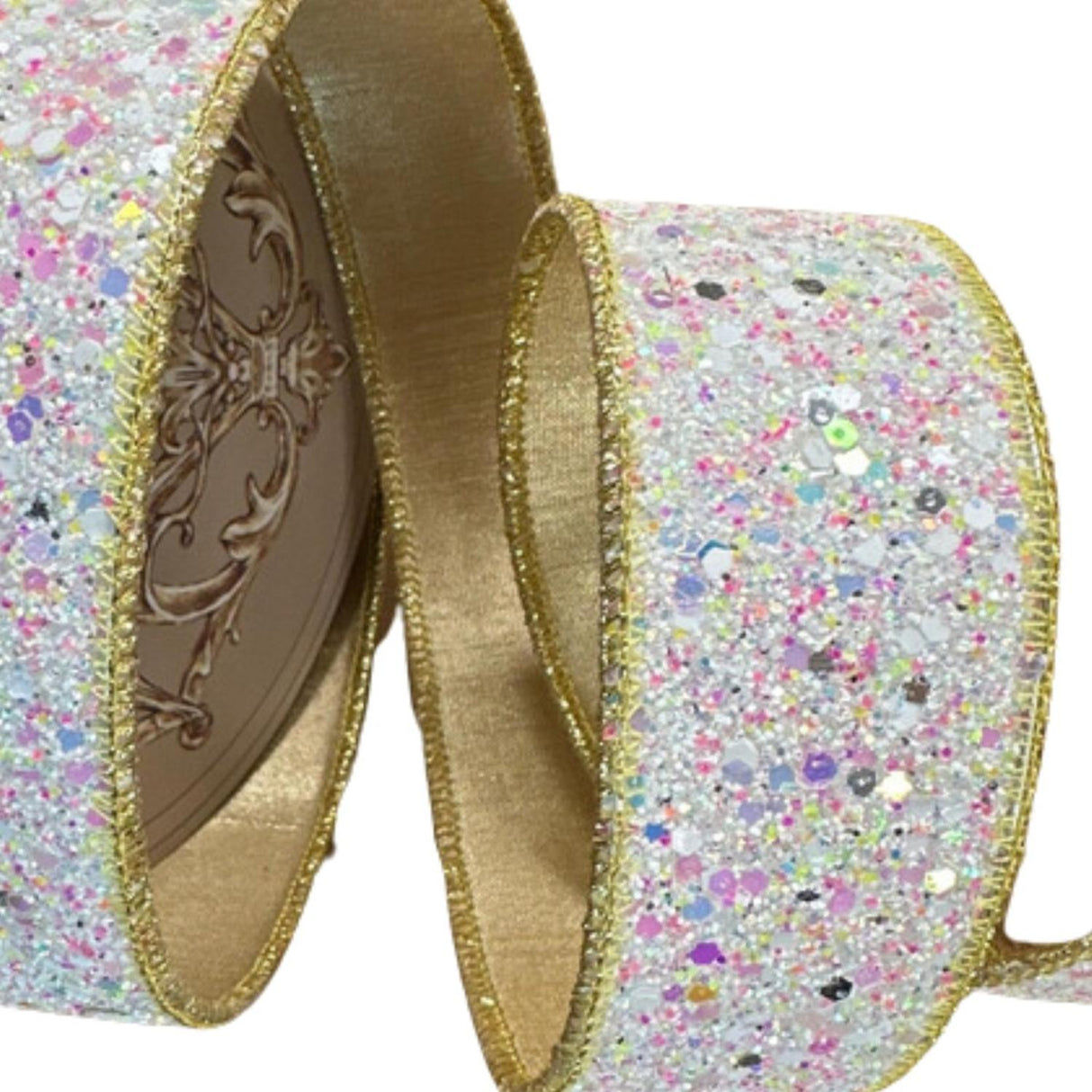 1.5" Sugar Plum Glitter Ribbon: Icy Iridescent (10 Yards)