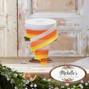1.5" Tricolor Striped Ribbon: Orange/White, Yellow (10 Yards)