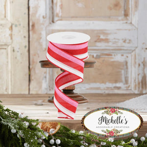 1.5" Tricolor Striped Ribbon: White, Pink, and Red (10 Yards)