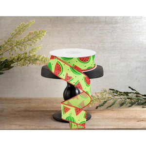 1.5" Watermelon Slices Canvas Ribbon: Bright Green (10 Yards)