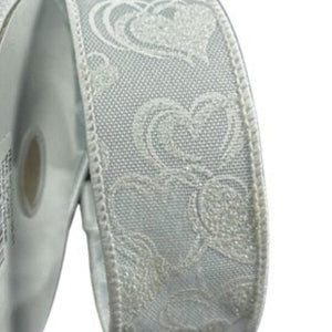 1.5" White Glitter Lisa Hearts: White (10 Yards)