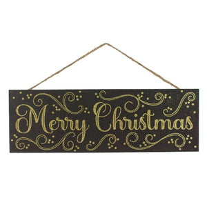 15" Wooden Sign: Merry Christmas Black/Gold