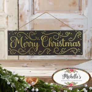 15" Wooden Sign: Merry Christmas Black/Gold