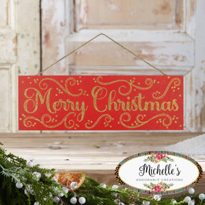 15" Wooden Sign: Merry Christmas Red/Gold