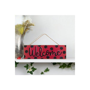 15" Wooden Sign: Welcome Red, Black Dots