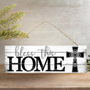 15" Wooden Sign: White Bless This Home