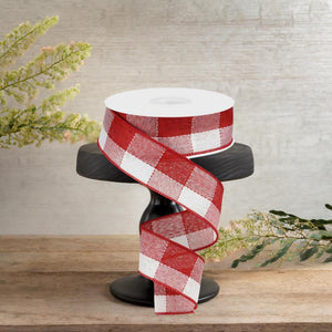 1.5" Woven Check Ribbon: Red & White (10 Yards)