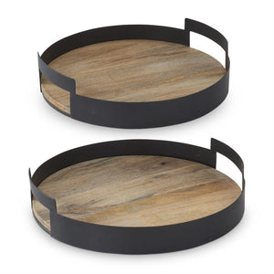 16 inch Black Metal Edge Wood Nesting Trays (Set of 2)