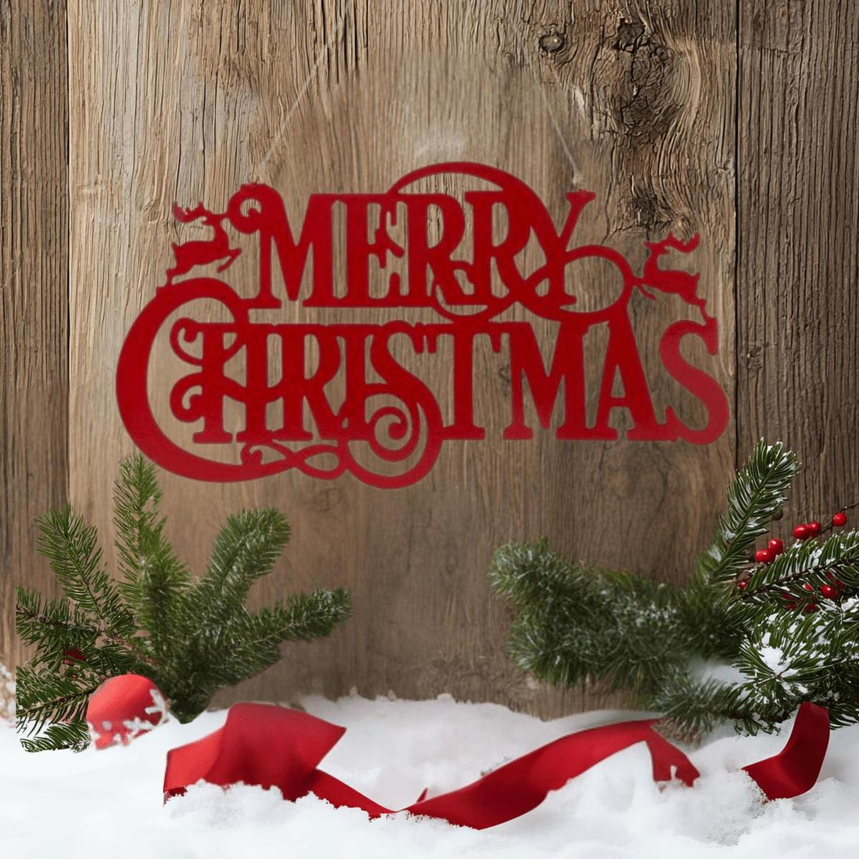 16" Metal Merry Christmas Hanger: Red