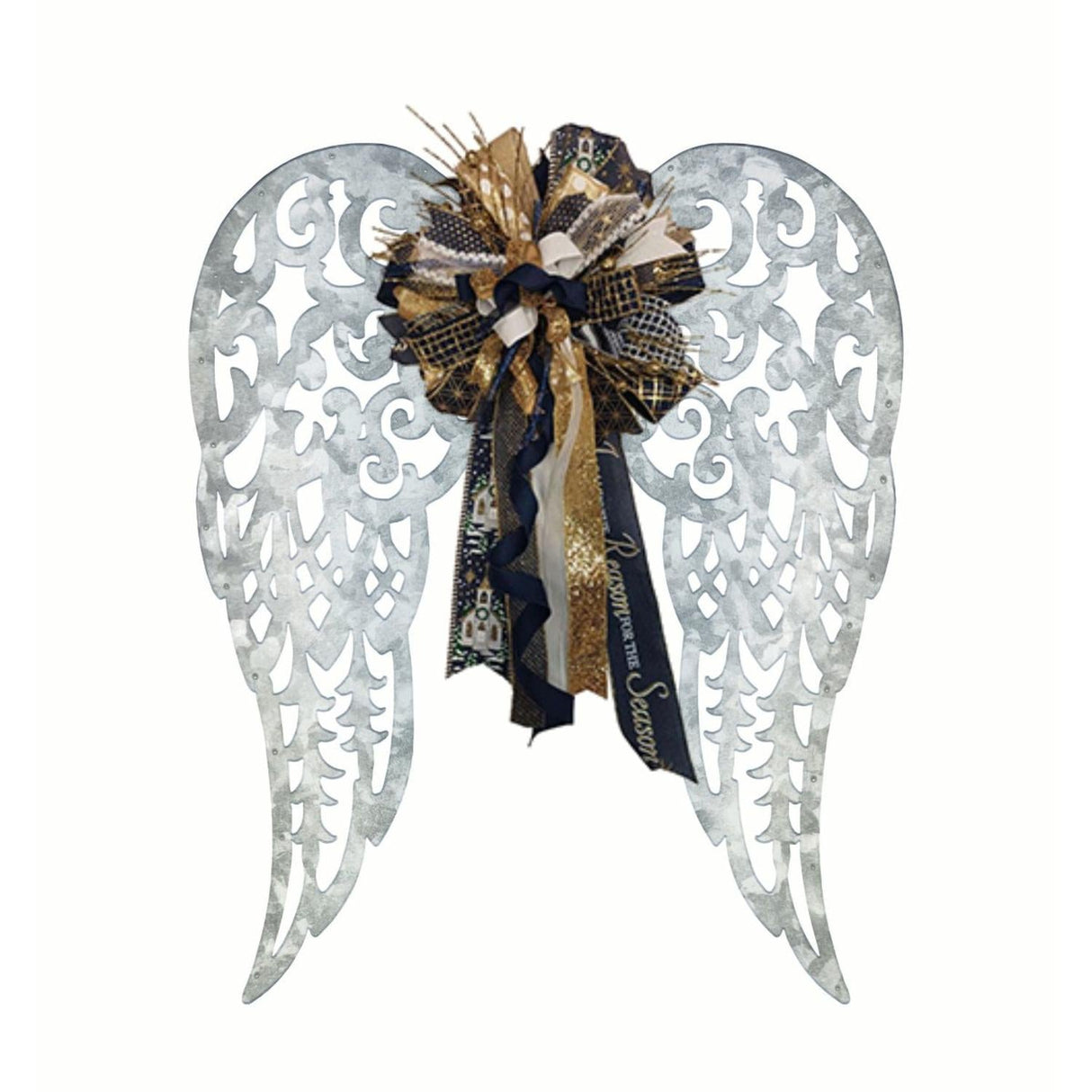 17" Metal Filigree Angel Wings: Acid Wash