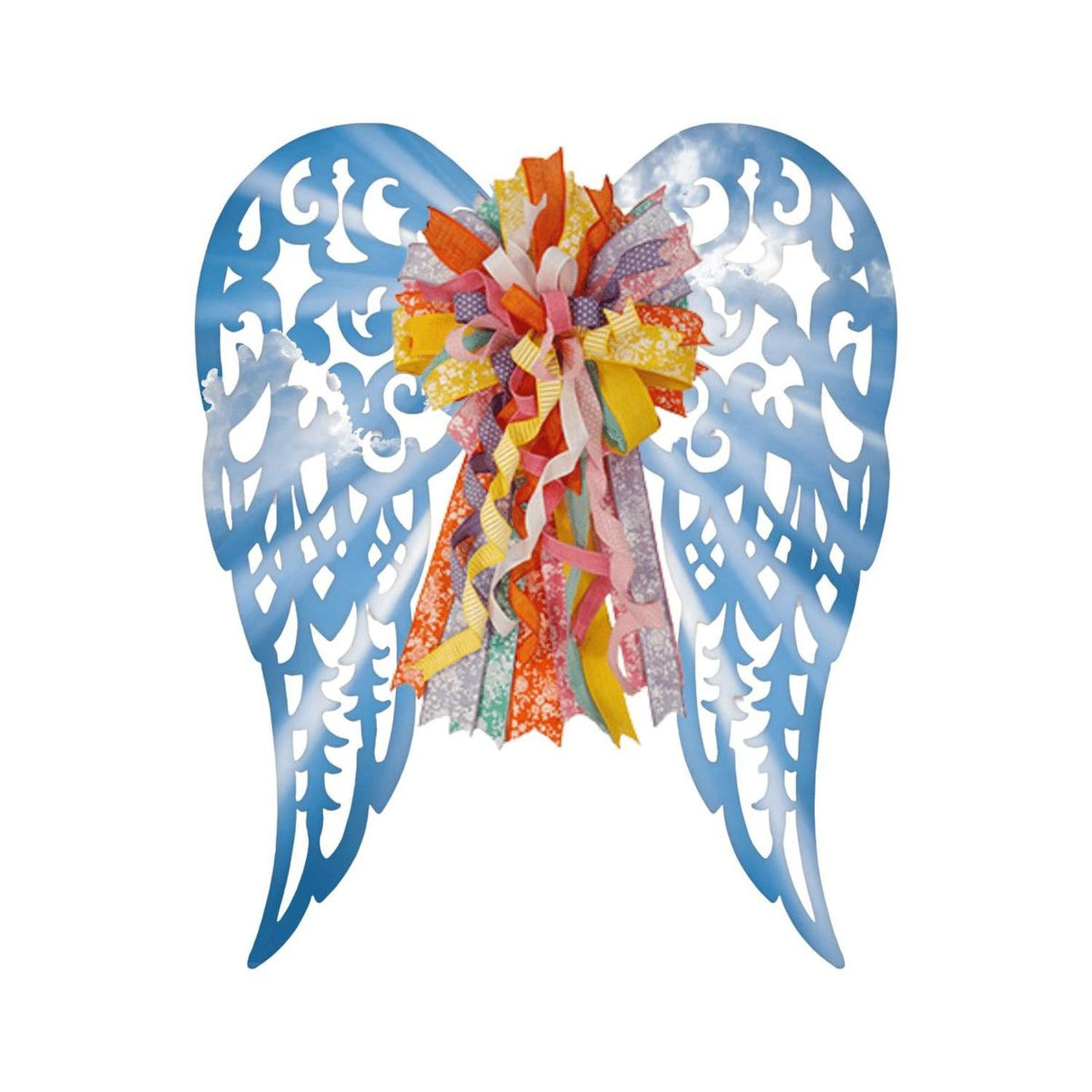 17" Metal Filigree Angel Wings: Sky Blue/White