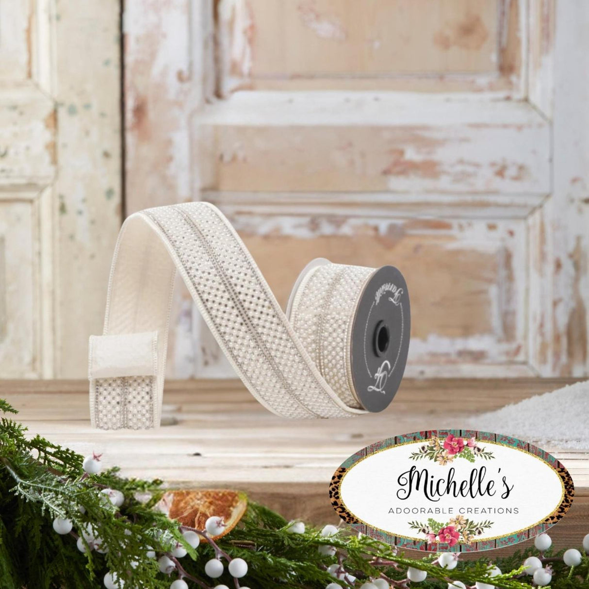 1.75" Audrey Pearls Ribbon: Ivory (3 Yards)
